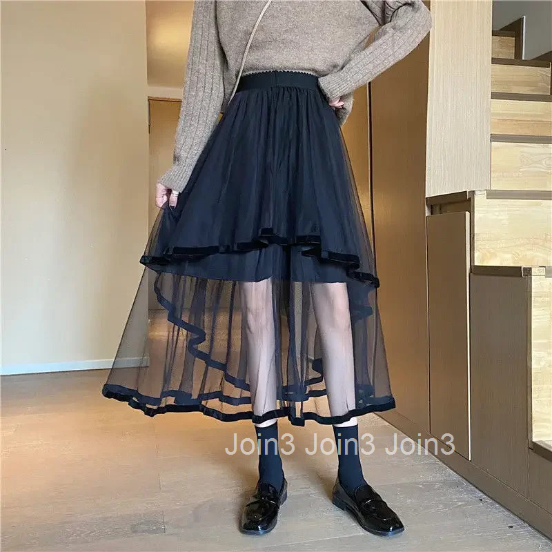 Tulle Mesh Chubby High Waist Midi Skirts for Women V Summer 2025 Casual A Line Vintage Premium New in Korean Style Woman Skirt