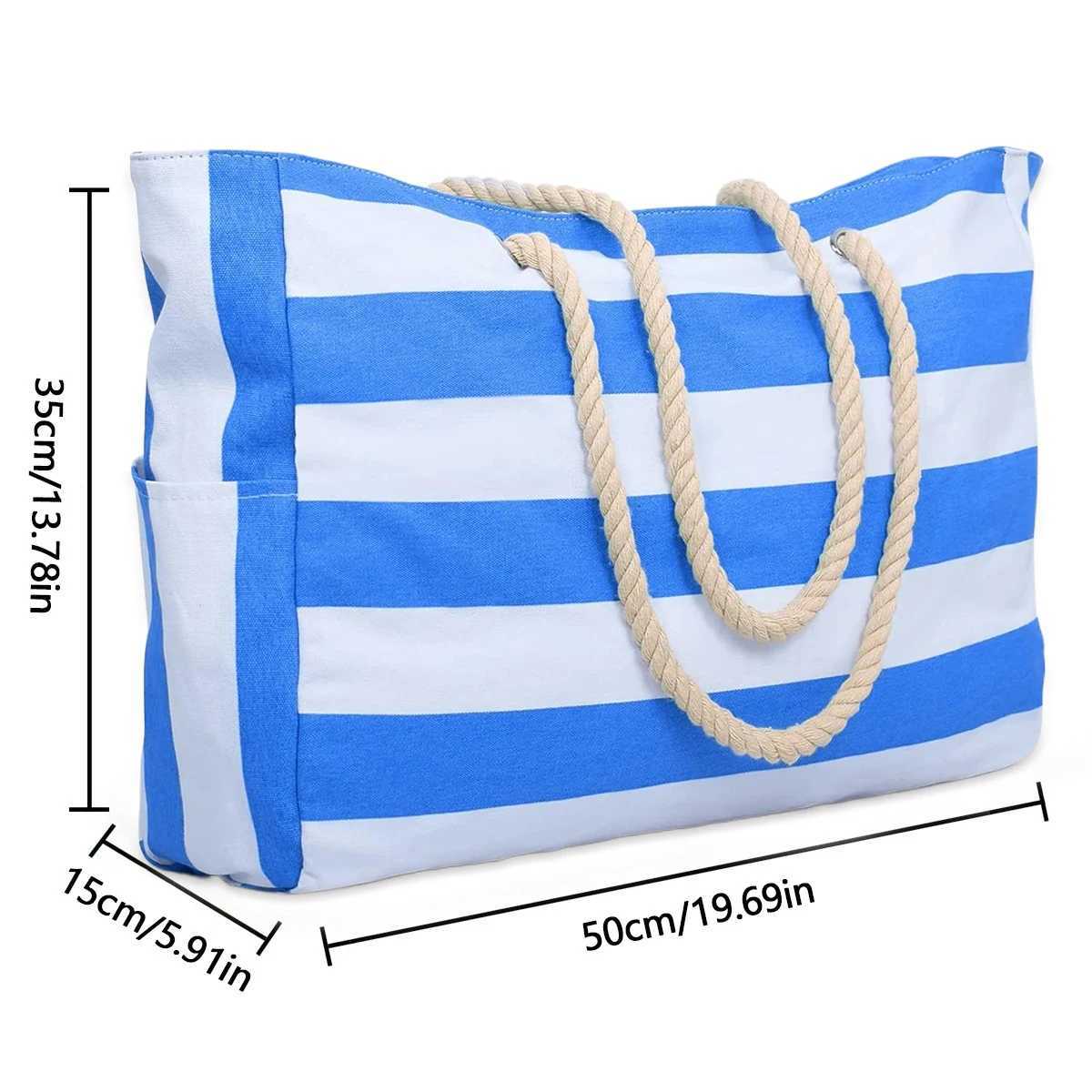 Large Capacity Stripe Tote Bag Waterproof and Sand-proof Canvas Convenient Foldable Beach Bag Perfect for Travel Beach Play B250618