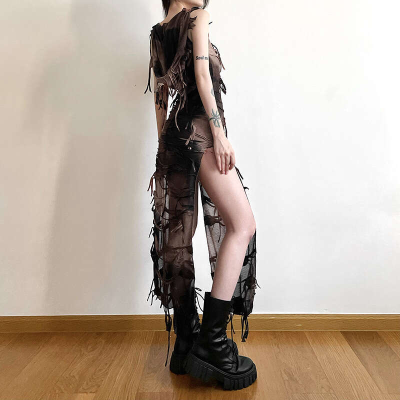 Summer New Women's Solid Color Slim Fit Street Fashion U-Neck Sleeveless Split Dress B5