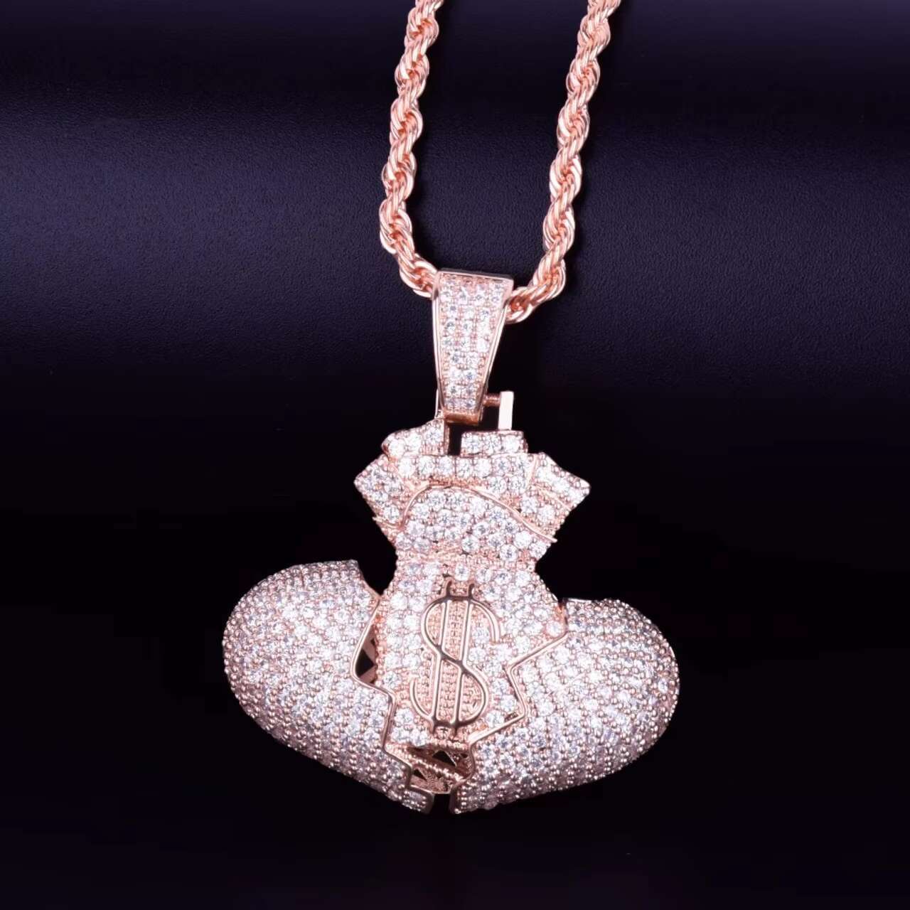 Luxury 925 Silver and 18K Solid Gold Religious Diamond Pendant Iced out Broken Heart Money Bag Moissanite Charms
