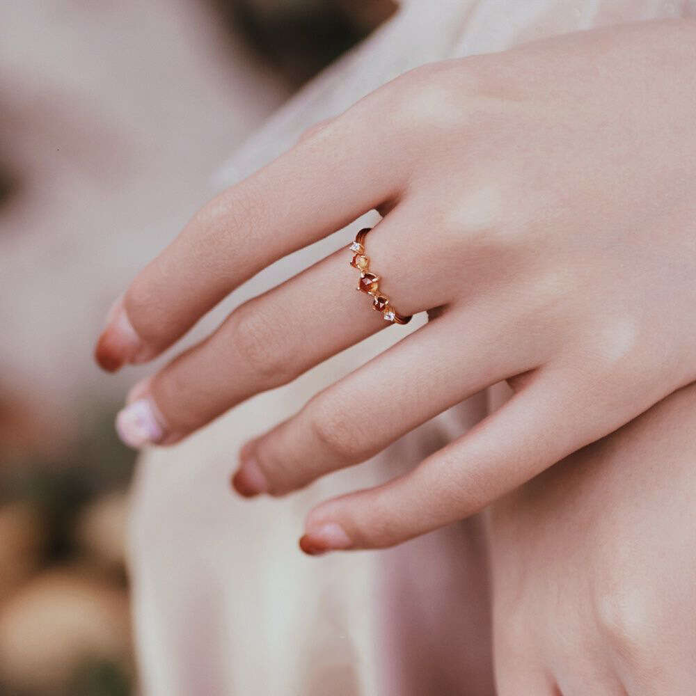 "Phantom Sun" Orange Garnet for Women, High-End Ins Style, Elegant Adjustable Ring