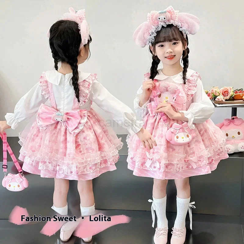 Sanrio Sanrio My Melody Cinnamoroll dress peripheral New Lolita cosplay puffy skirt Girl dress Autumn childrens suit Halloween costumeXJ250618