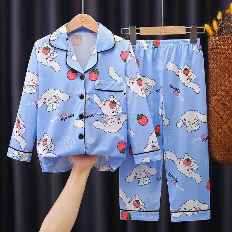 Sanrio Summer New Ins Childrens Home Clothes Cartoon Anime Long Sleeve Cardigan Pajama Set Loungewear Sets for Children Sleepwear XJ250618XJ250618