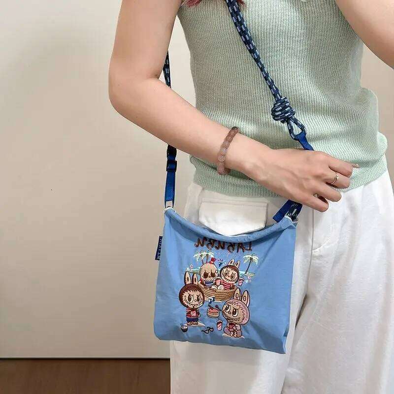 LABUBU Japanese Cute Belt Embroidery Waterproof Nylon Crossbody Bag Versatile Casual Shoulder Everyday Handbag Holiday Gift