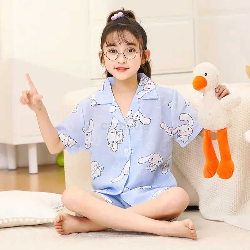 Sanrio Summer Pajamas 2024 New Childrens Home Service Suit Little Girls Short-Sleeved Shorts Summer Air-Conditioned Clothes XJ250618XJ250618