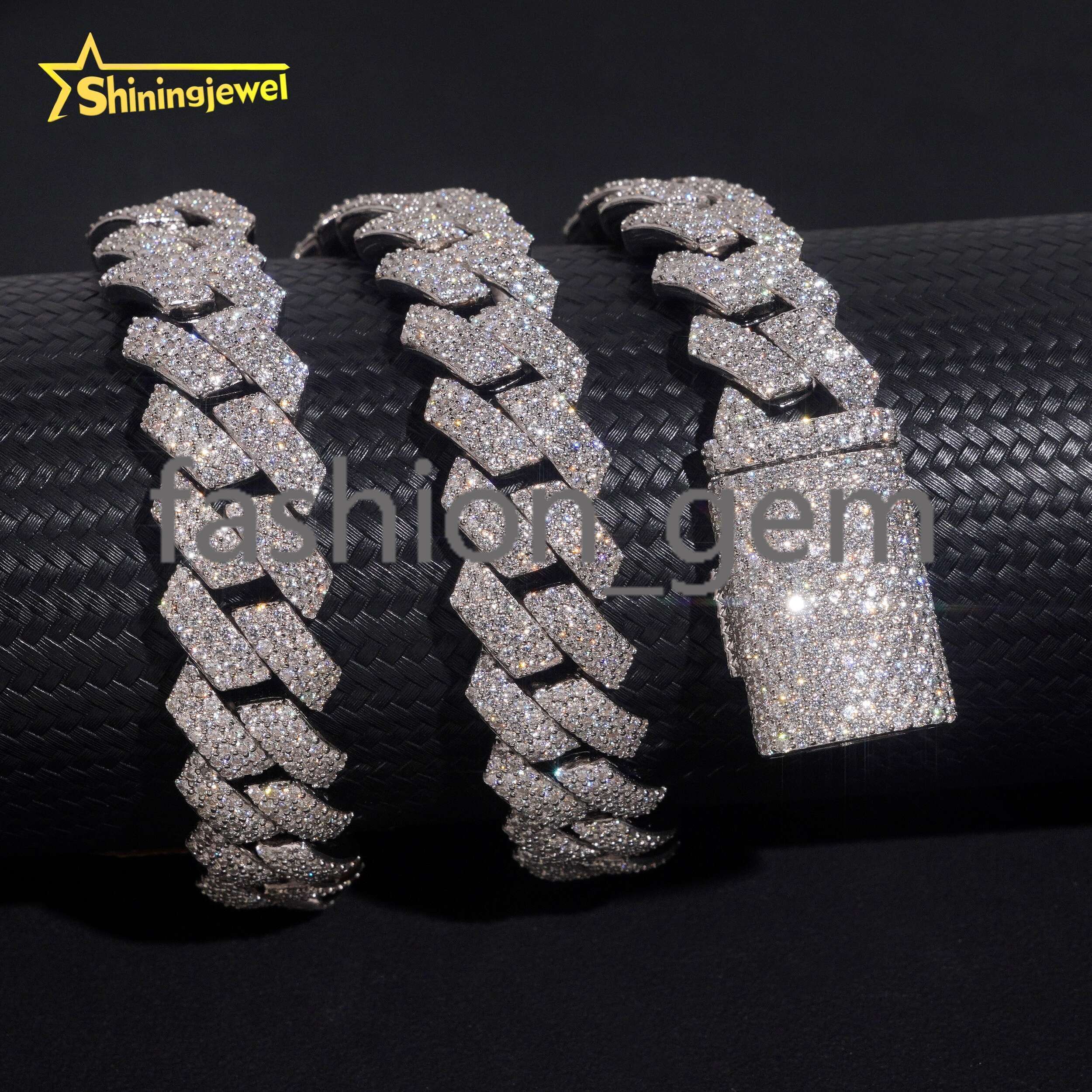 New Design 925 Silver 15MM 3Rows Cuban Link Moissanite Hip Hop Jewelry Iced Out Men Fashion Long Necklace Cuban Link Chain
