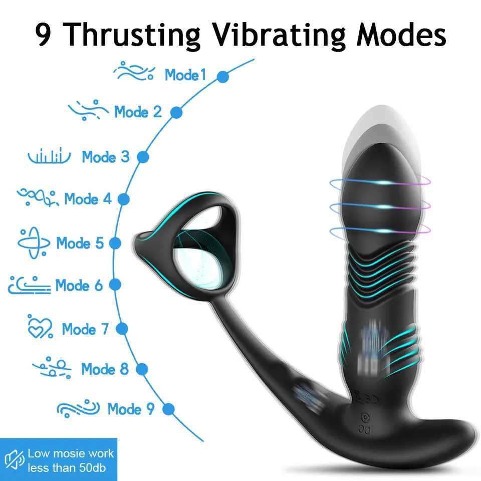 Male Thrusting Anal Vibrators Butt Plug G Spot Prostate Massager Wireless Remote Delayed Ejaculation Cock Ring Sex Toys for Men XJ250618