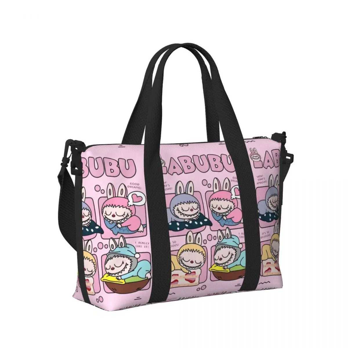 Custom L-Labubus Doll Beach Tote Bag for Women Extra Large Gym Carry On Playful Monster Travel Shopping Bags W250618