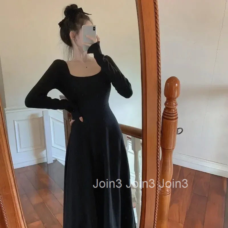 Korean Style Midi Dresses for Women A Line Thic Xxl Aesthetic Trendy Sensual Sexy Elegant and Pretty Y2k Woman Long Sleeve Dress