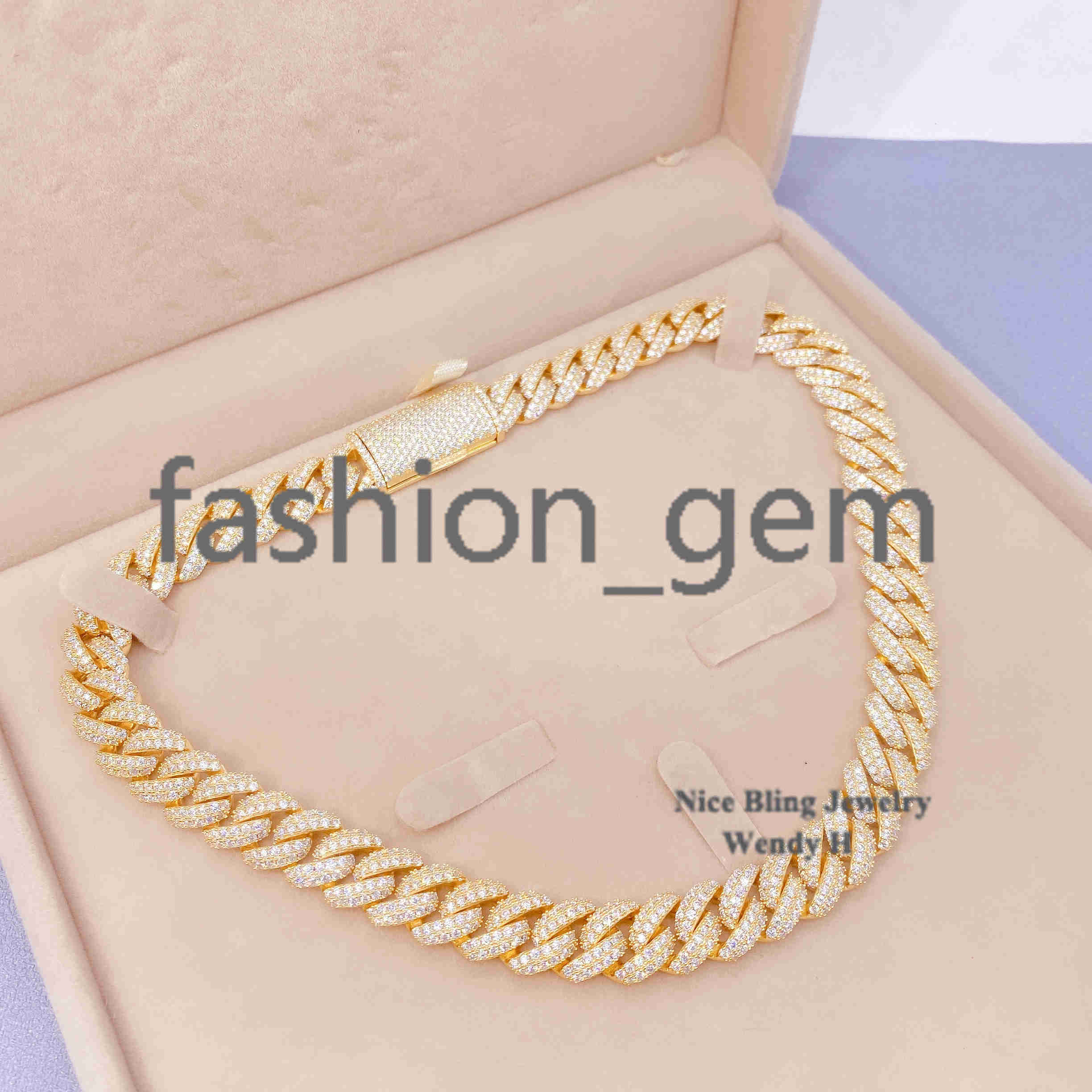 Hip Hop Iced Out Jewelry Factory Price Micro Pave High Quality Vvs d Color Diamond 12mm Moissanite Cuban Link Chain