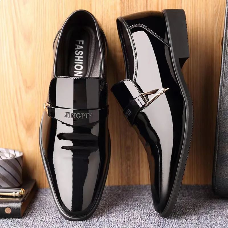 Men Lacquer Leather Shoes Business Korean Edition British Pointed Set 250612