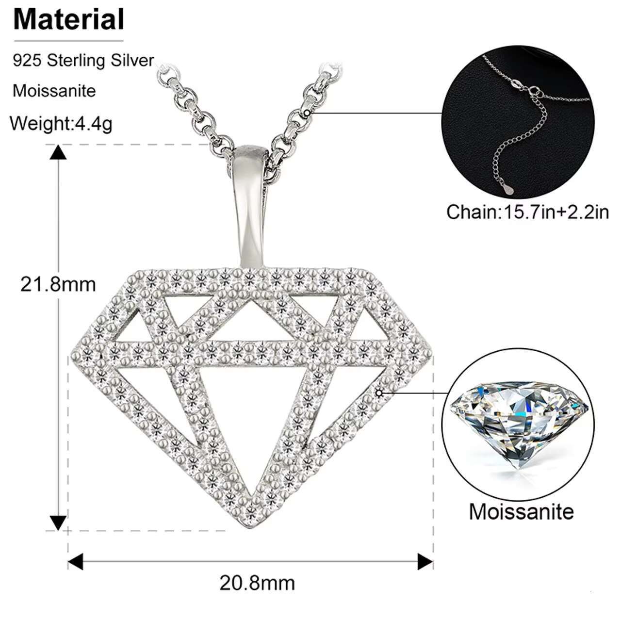 Luxury 925 Sterling Silver Moissanite Diamond Silhouette Pendant Elegant Hip Hop Fashion Iced Charm Necklace