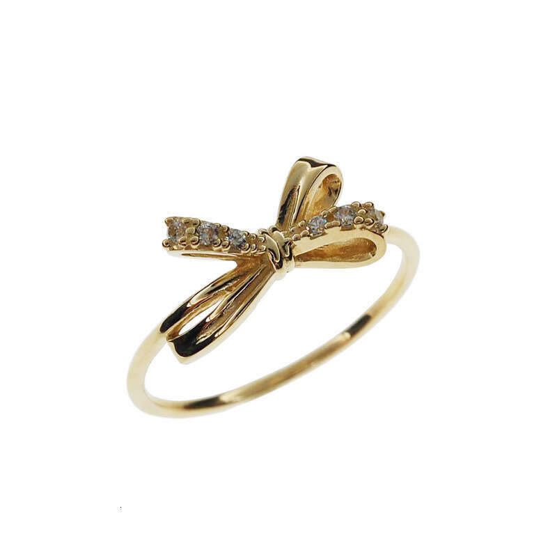 Korean and Japanese Style Fashion Personality Gold-Plated Bowknot Light Luxury for Women Niche Design Index Finger Ring