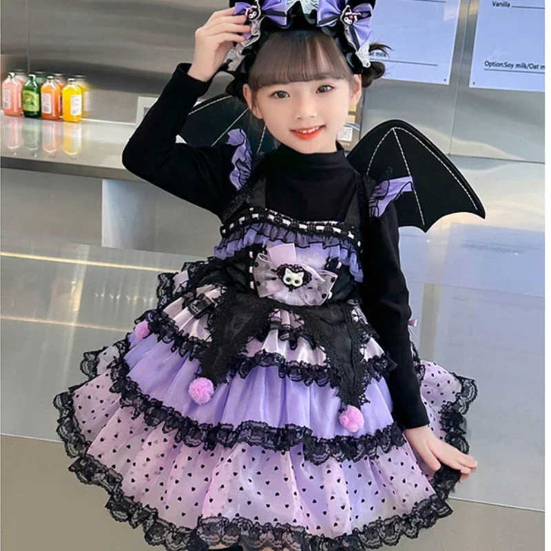 Sanrio Anime Sanrio Kuromi Childrens Dress CosPlay Dress Anime Academy Style Pleated Skirt Girl Princess Clothes Girl Birthday Gift XJ250618