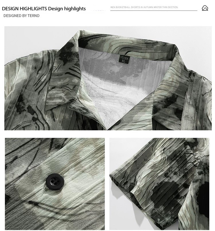 Summer Men's Designer Ice Silk Tie-Dye Beachwear Set Thin Loose Linen Shirt & Shorts Luxury Casual Collection