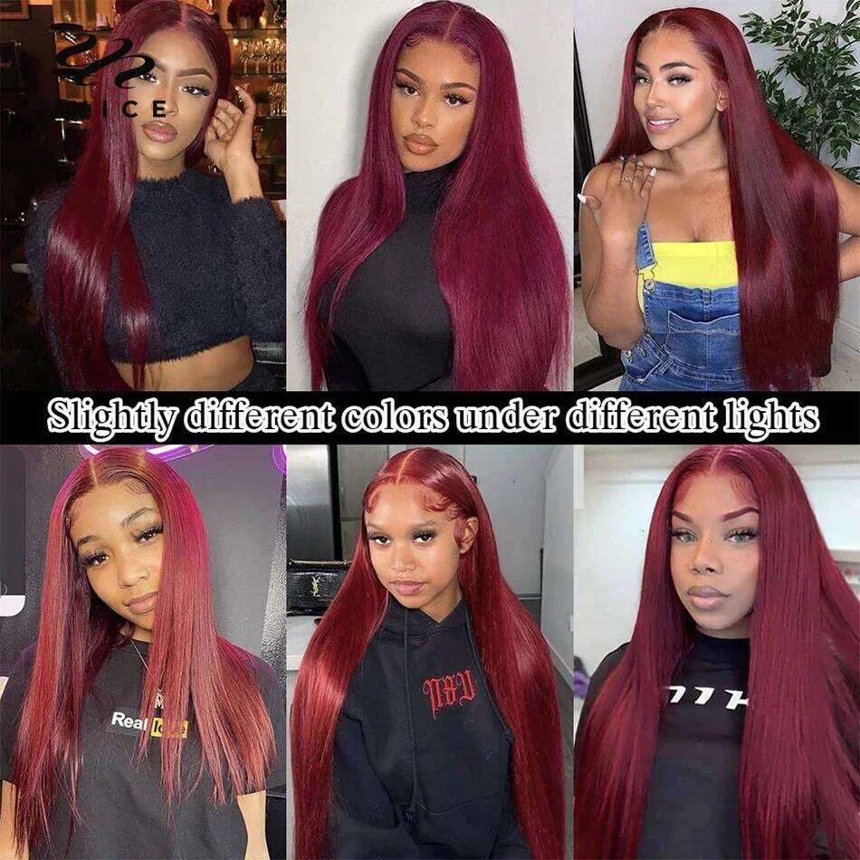 UNice 99J Straight Human Hair Pre Plucked 13x4 Frontal Bury Lace Front Wig US Free Shipping