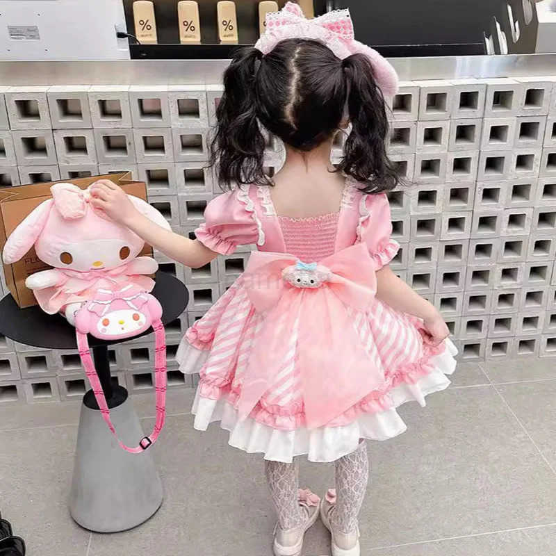 Sanrio Cute Cartoon Kuromi Princess Dresses Sanrio Kawaii Children Dresses Summer Anime Lolita Outdoor Party Children Birthday GiftsXJ250618