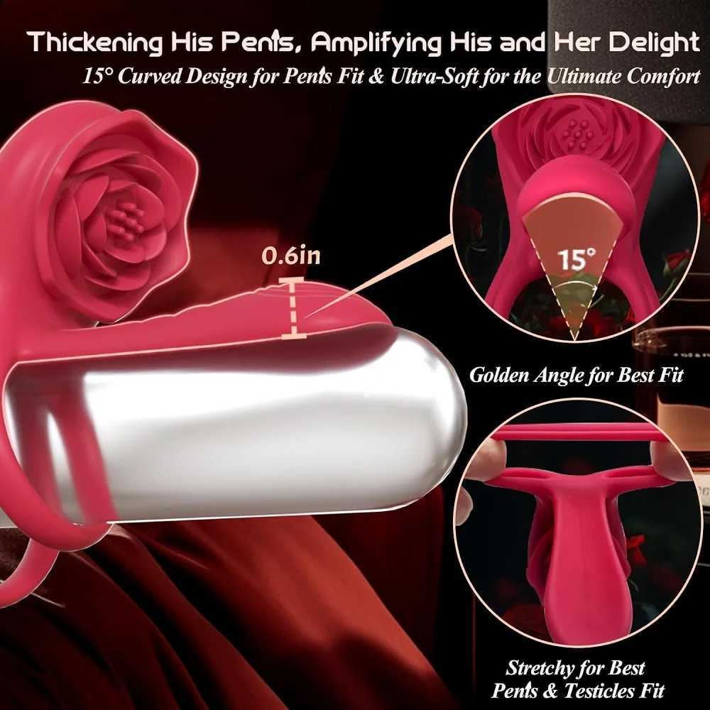 Rose Penis Ring Cock Ring Vibration Toy Female G-spot Clitoral Stimulation Male Penis Ring Cock Ring for Adult Sex Toy Couple W250618