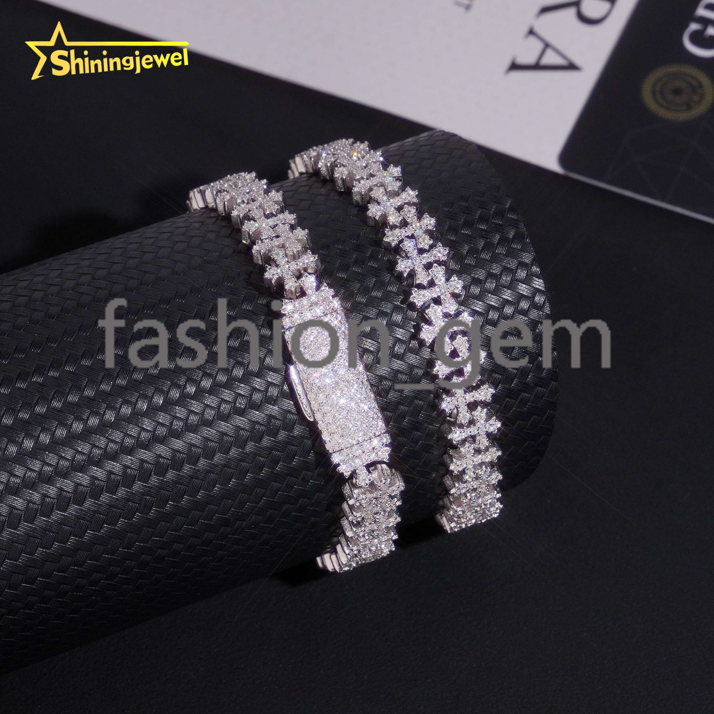 8mm Iced Out Moissanite Cross Bracelets in 925 Silver Micro Pave Diamond Cut Design Unique Custom for Couple