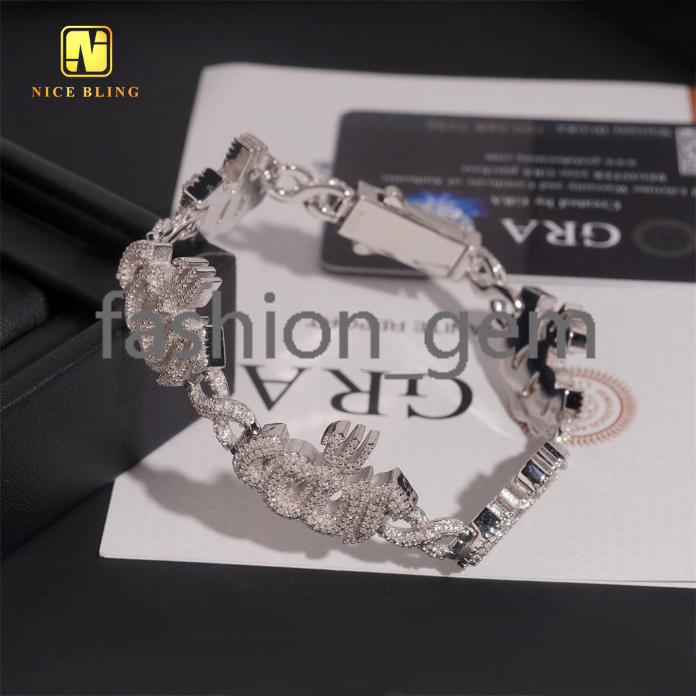 19.5mm Hip Hop Jewelry VVS Moissanite 925 Silver Custom Iced Out Bracelet Diamond Infinity Allah Cuban Chain Bracelet