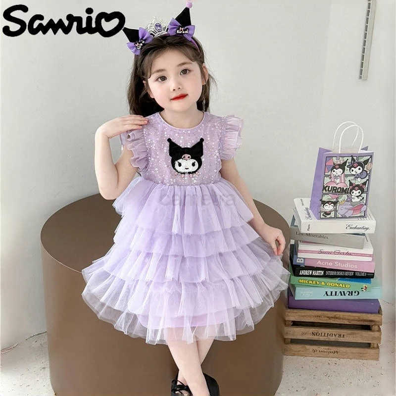 Sanrio New Sanrio Kuromi Lolita Princess Dress Kawaii Cartoon Anime Embroidery Printed Accessories Cake Dress Girl Dress Gift XJ250618