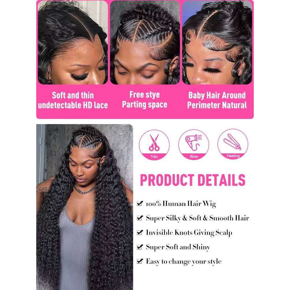 200% 30 40 Inch Deep Wave Frontal 13x4 13x6 HD Curly Lace Front Human Hair Wigs Brazilian 5x5 Glueless Closure Wig For Women