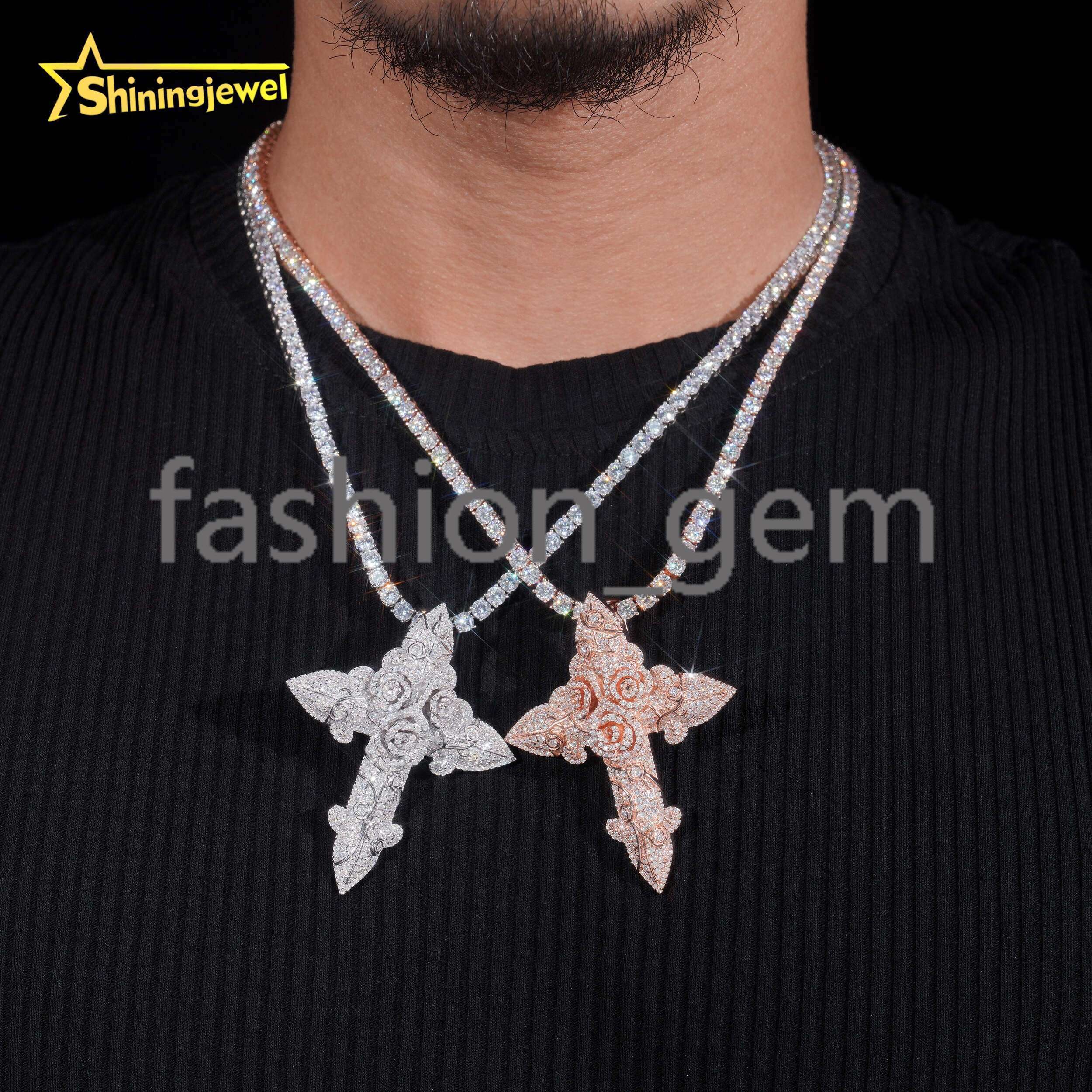 Cross Entangled Rose Moissanite Pendant S925 Gold Plated Moissanite Pass Diamond Test Hip Pendant Custom Pieces