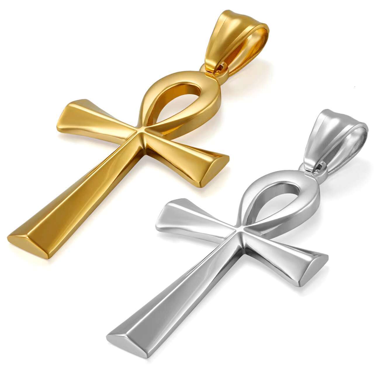 Classic 14K Gold Egyptian Ankh Key Cross Pendant Necklace Moissanite Charms for Gift