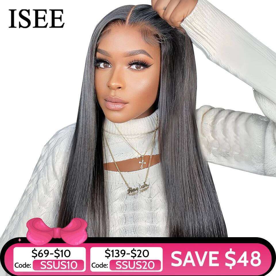 ISEE Human Hair Ready To Straight Glueless Preplucked Wear And Go HD Front Wigs PreCut Lace