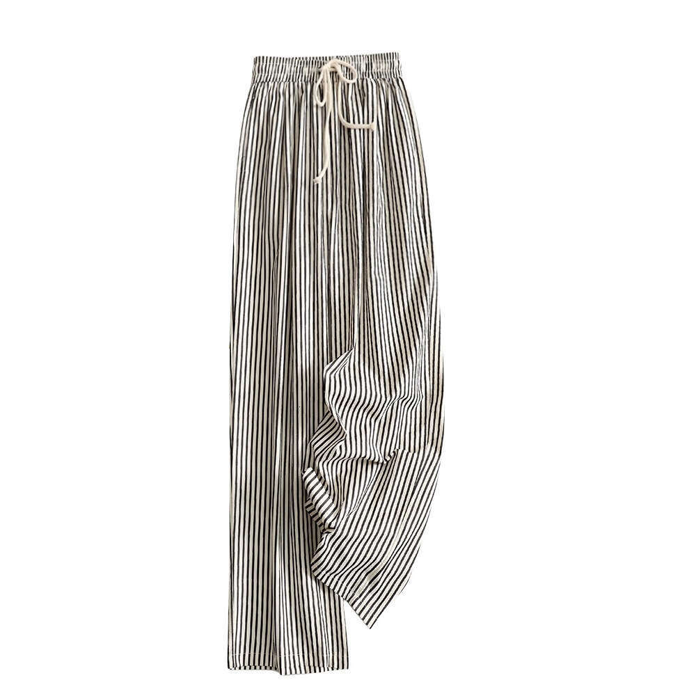 Korean Style Lazy Elastic Waist Striped Casual Summer New Slimming Versatile Thin Straight Long Pants For Women B5