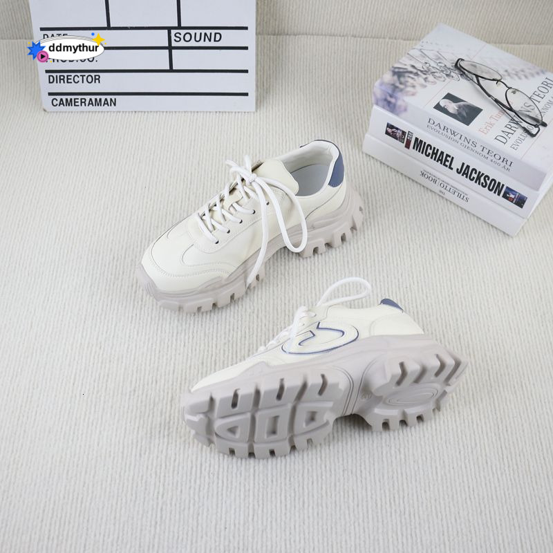 53 Genuine Leather Cowhide Spring and Autumn New Style Clearance Platform Thick Sole Fashion Versatile Comfortable Women's Casual Sports Dad Shoe