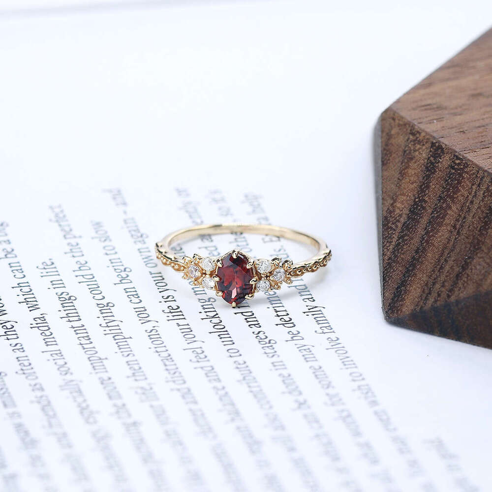 High Red Pomegranate Flower Light Luxury Palace Simple Women's Imitation Natural Amethyst Hand Jewelry Ring