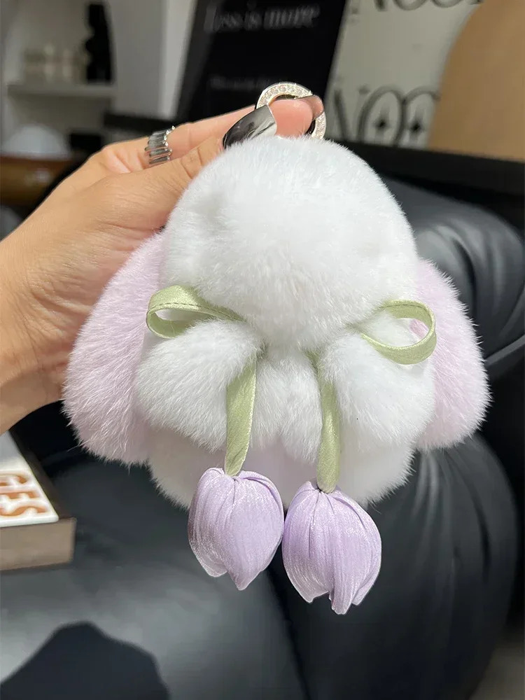 Cute Real Rex Rabbit Fur Keychain Mini Bunny Pendant Women Bag Charm Car Key Ring Ornaments Girl Plush Toy Trinkets Classic Gift 250618
