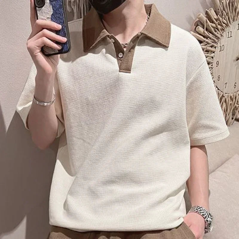 Tracksuit No Shorts Sets Sportswear T Shirt Man Khaki Mens Clothing Cool Sports Suits Korean Style Top 2 Piece Outfit XL 250617