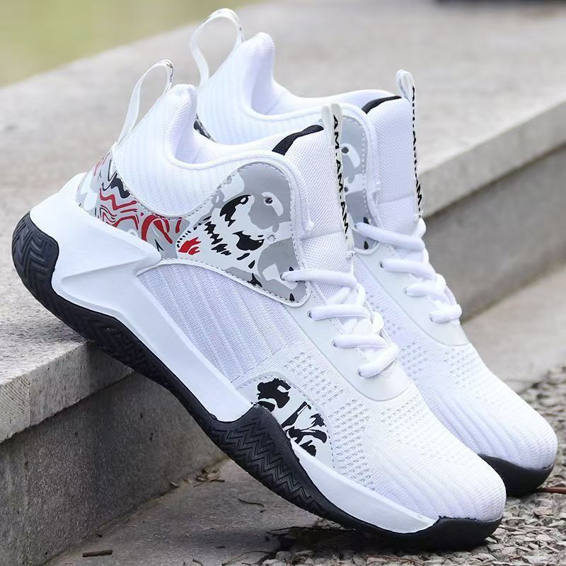 National Trend Basketball Casual Shoes And Teenagers New Versatile Breathable Mid Thickness Mesh Sports Shoes Mid High Top Training Shoes For Men Ddmy