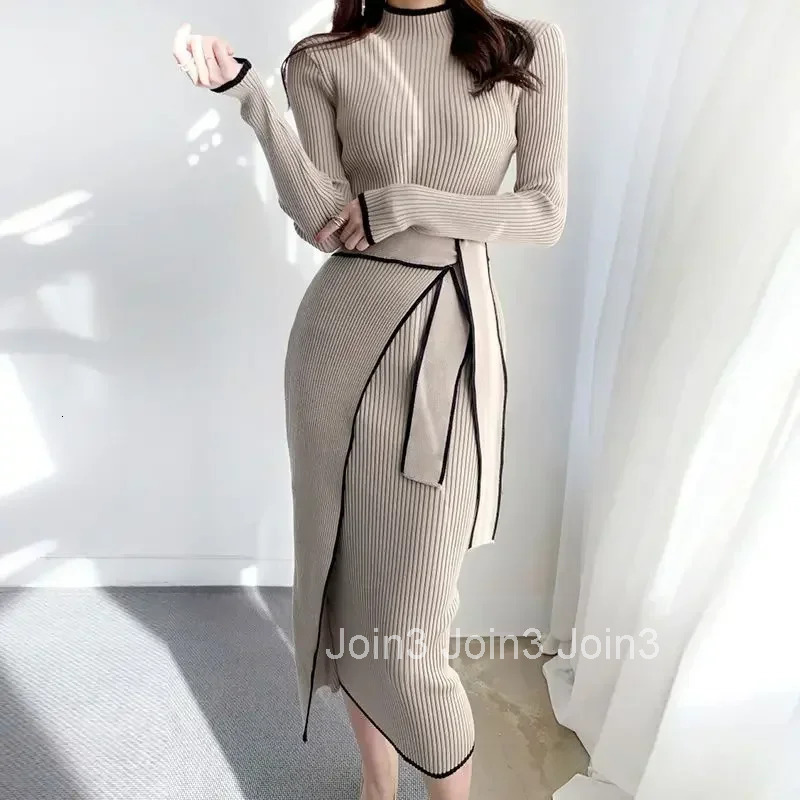 Midi Knee Length Female Knit Dress Cover Up Autumn and Winter Womens Crochet Dresses Bodycon Cheap Casual Elegant Chic Vintage