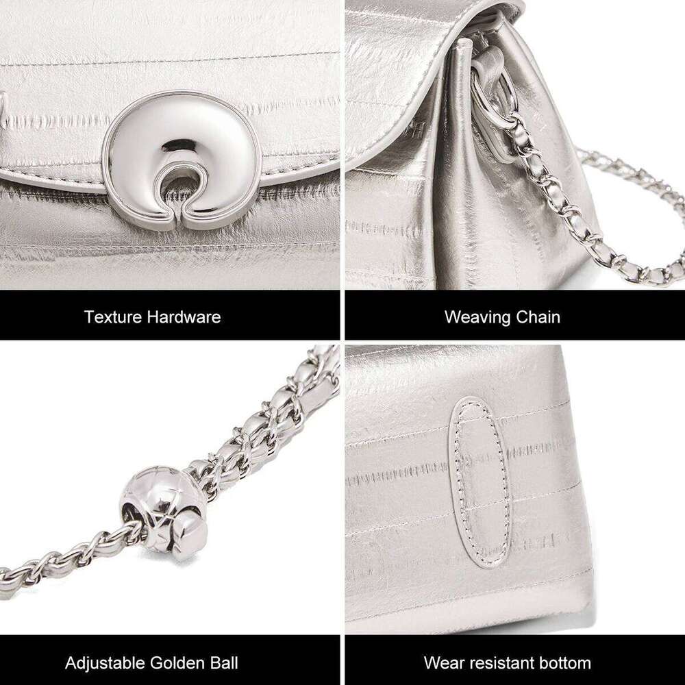 FOXER Split Leather Chain Crossbody For Women Summer 2025 New Style Female's Sier Versatile Flap Shoulder Bag Purse Trendy
