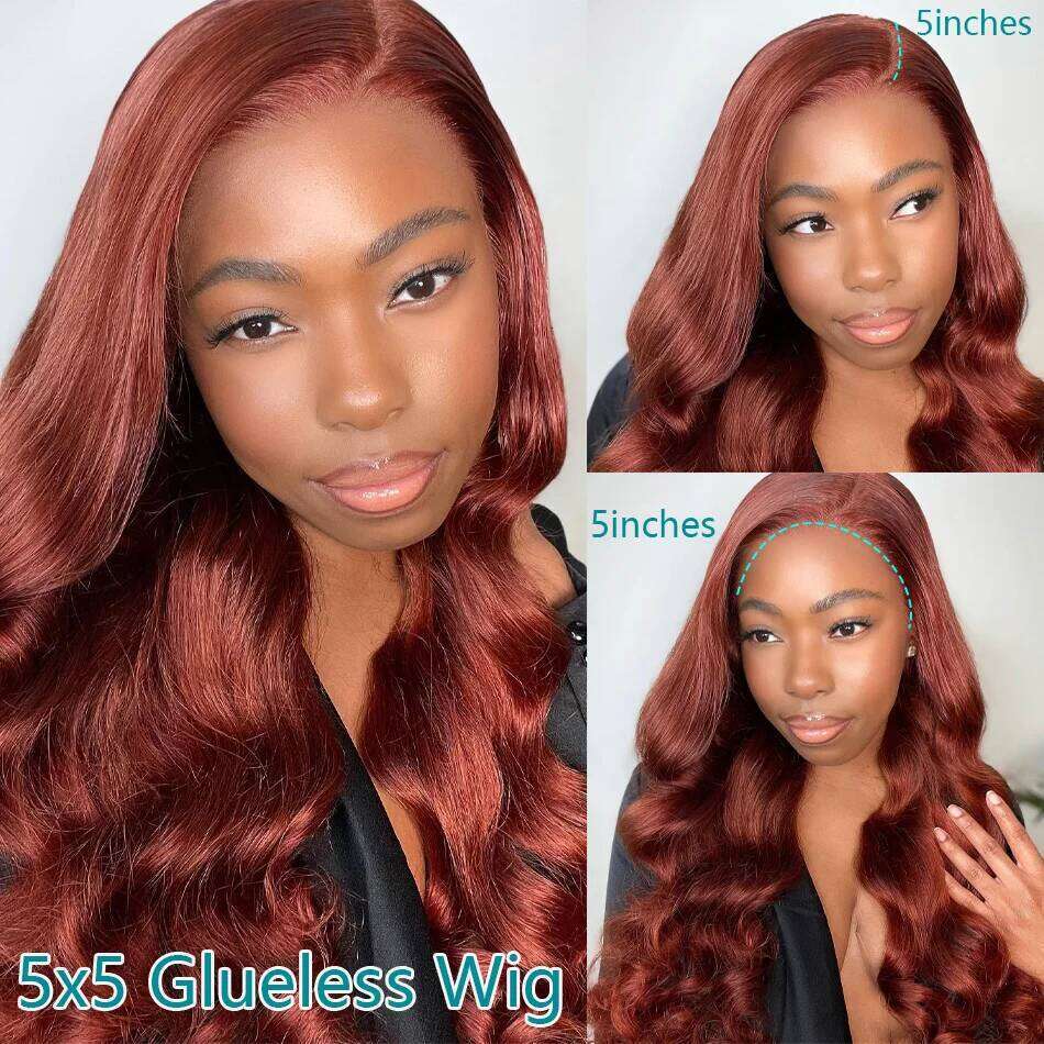 5x5 Reddish Brown Body Wave Closure Human Hair Ready to Go HD Frontal Wig Pre Cut Lace Glueless Brazilian