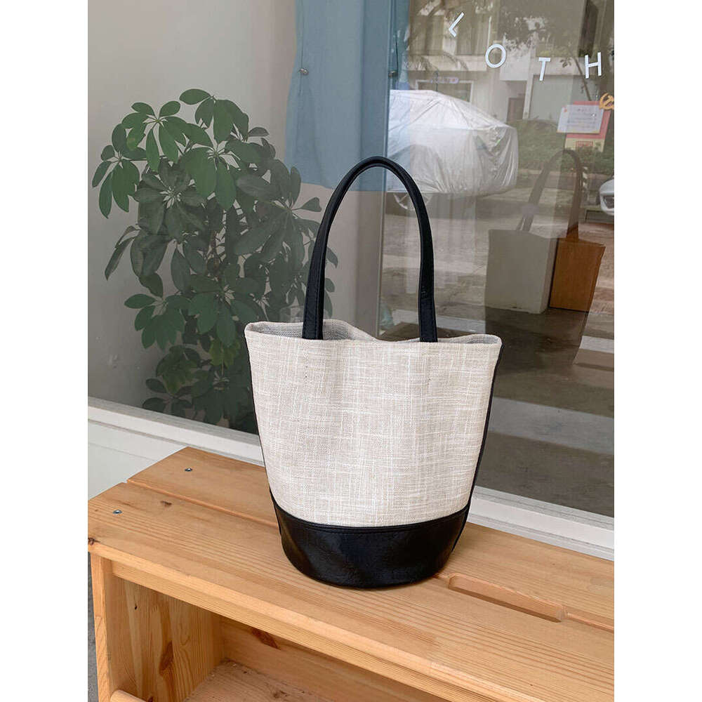 Korean Niche Handbag New Summer Women's Canvas Color Block Versatile Bucket Commuter Large Capacity Shoulder Crossbody Bag