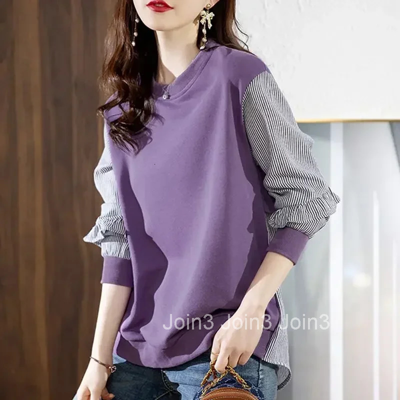 Pullovers Baggy Striped Plain Loose Female Top Y2k Style Sweat-shirt Novelty M Harajuku Fashion 2000s Casual Womens Sweatshirts