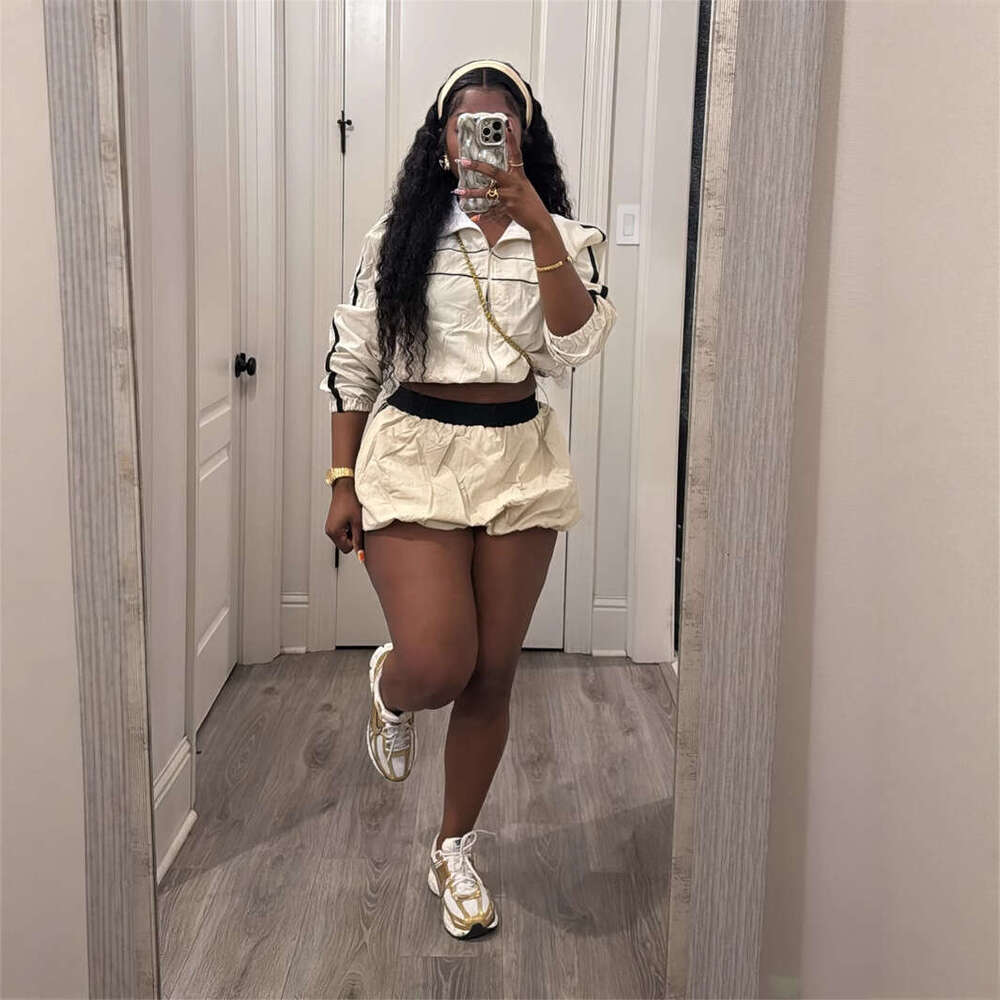Summer Crop Top With Zipper Short Sleeve And Waist-Hugging Skirt Set For Women B5