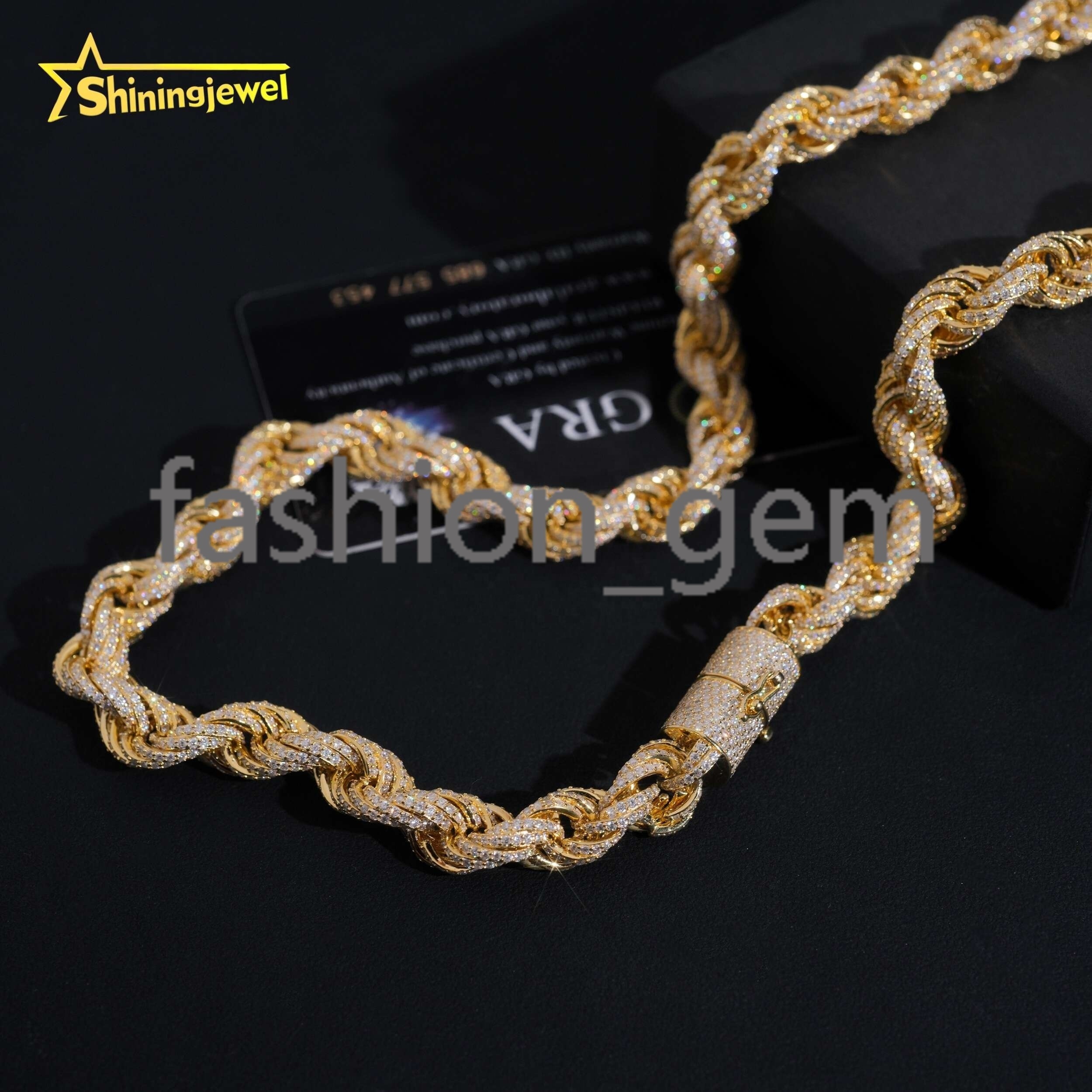 Pass Diamond Tester Hip Hop 10mm 925 Silver Gold Plated Fully Iced Out VVS Moissanite Rope Chain