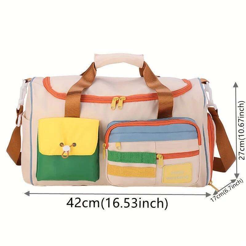 Colorful Retro Travel Bag, Large Capacity Duffle With Shoulder Strap, Sports Gym Carry-On, Multi-Pocket Casual Lage For Women