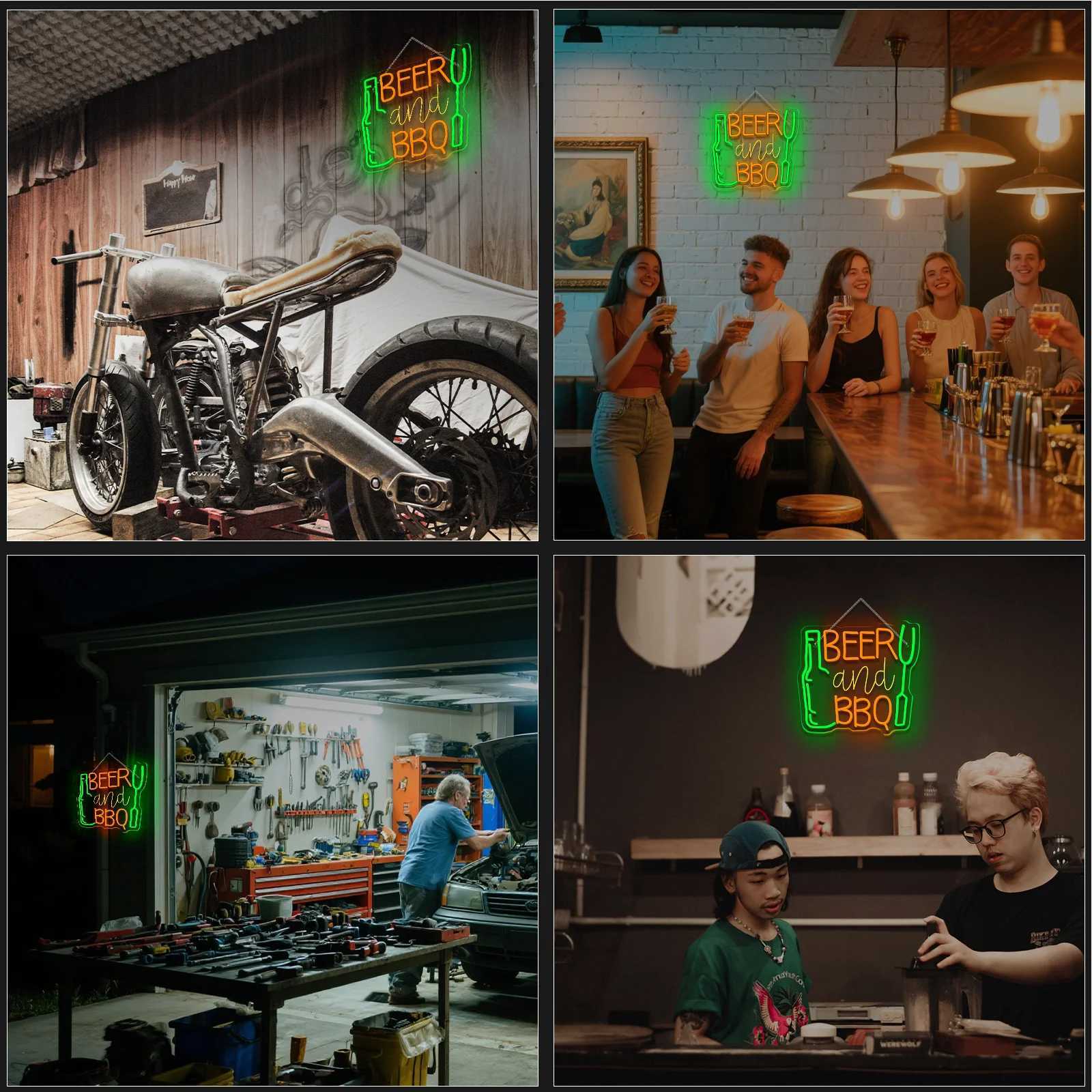 Beer and BBQ Neon Sign Dimmable LED Sign Wall Hanging Decor for Shop Signs Kitchen Dining Room Home Bar Wall Art Gifts Z250618