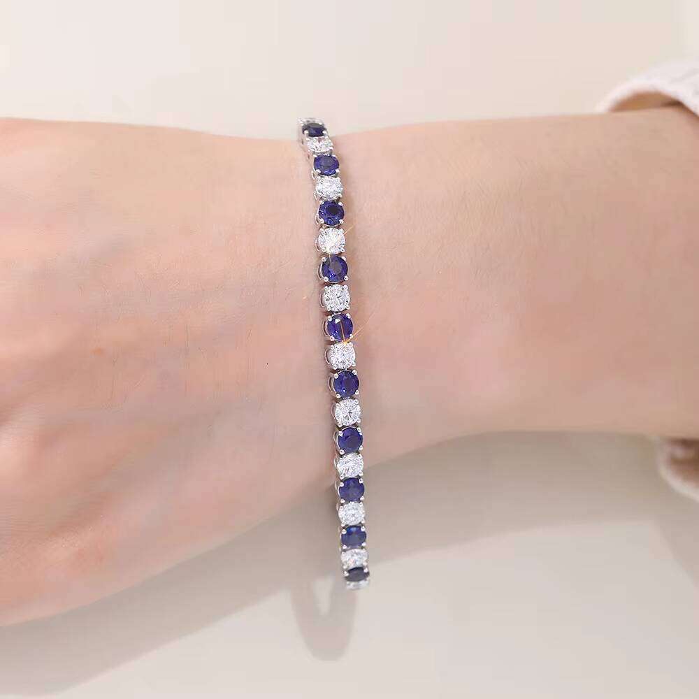 Premium Jewelry Lab-Grown 4mm Deep Blue with 14k White Gold Tennis Chain Bracelet