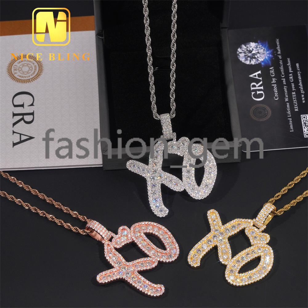 Custom Iced Out Hip Hop Moissanite Jewelry Pendant Lerter VVS Moissanite 925 Sterling Silver Hip Hop Pendant