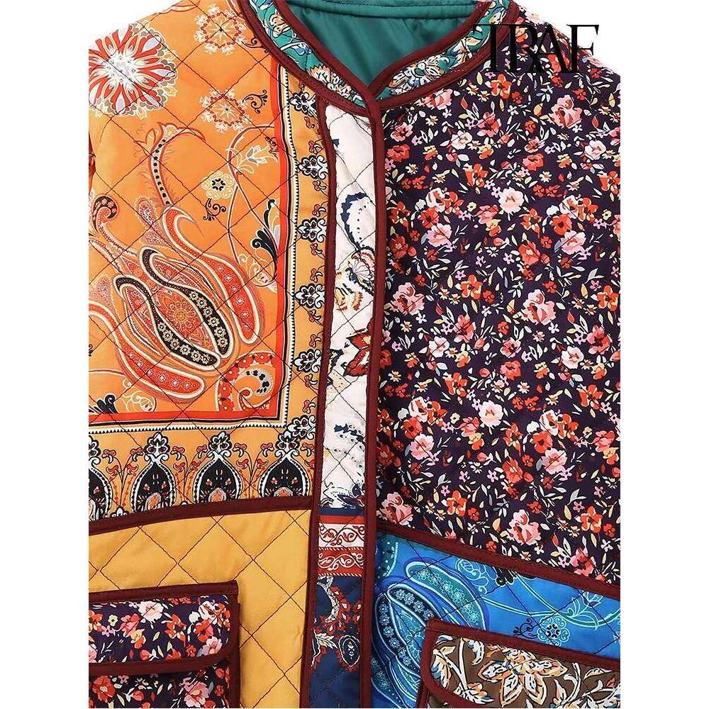 Women Fashion Ethnic Color Crash Floral Personalized Patch Single Breasted Trendy Warm Casual Jacket