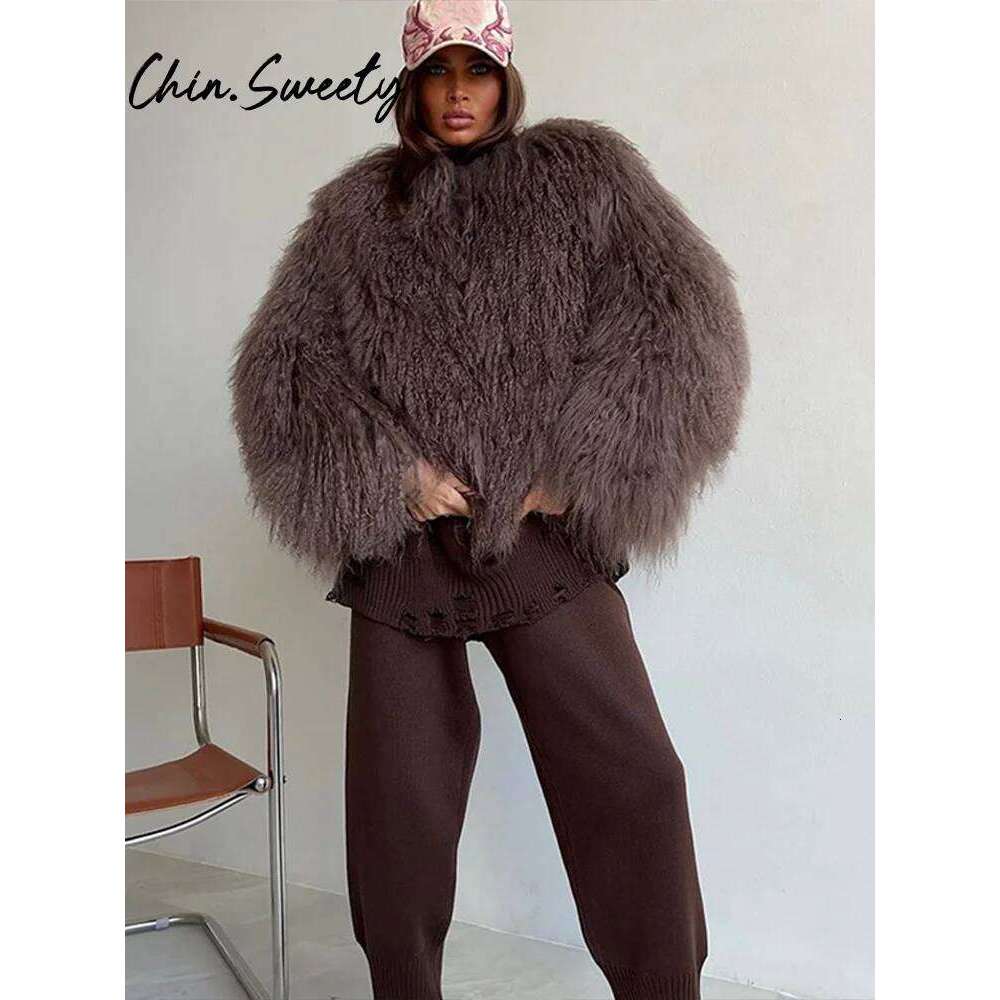 Urban Tassel Solid Women Coat Casual O Neck Faux Fur Long Sleeve Thicken Female Overcoat 2024 Winter Fashion Lady Streetwear