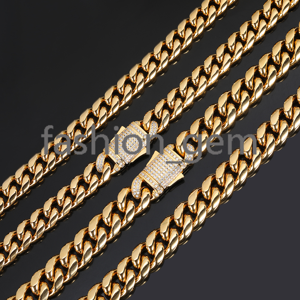 Fashion Hip Hop Jewelry 10/12mm Men Chunky 18k Gold Plated 925 silver 925 silver Necklace Cuban Chain