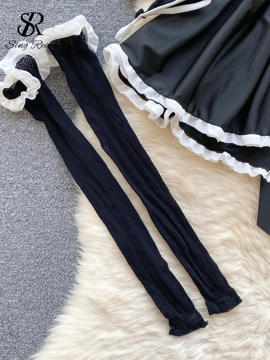SINGREINY Erotic Uniform Sheer Sexy Pajamas Women Lace Hollow Out Slim Nightwear sweet Cat Cosplay Mesh Porn Underwear Sets 250617